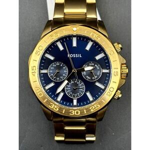 Fossil BQ2706 Bannon Men's Gold Tone Blue Dial Multifunction Watch NIBWT